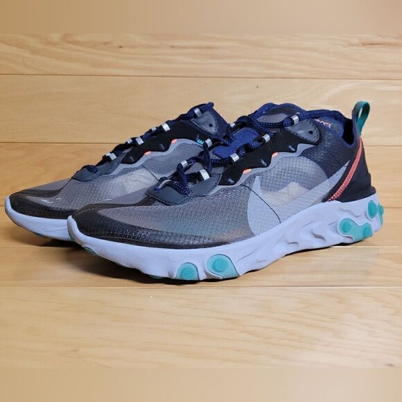 Nike React Element 87 Black Midnight Navy Blue Size 10 Running Shoe AQ1090-005 - Picture 6 of 12